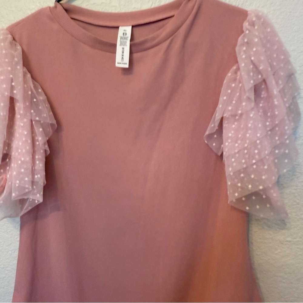 Pink Bodysuit with Ruffled Sleeves XL B - Picture 4 of 9